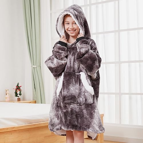 Miniatura 2 de Pawque Manta con capucha para niños, sudadera de gran tamaño con microfibra súper cálida y Sherpa, suave y esponjosa con bolsillo gigante, talla