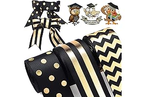 WILLBOND 3 Rolls 1-1/2 Inch Christmas Black and Gold Striped Ribbon