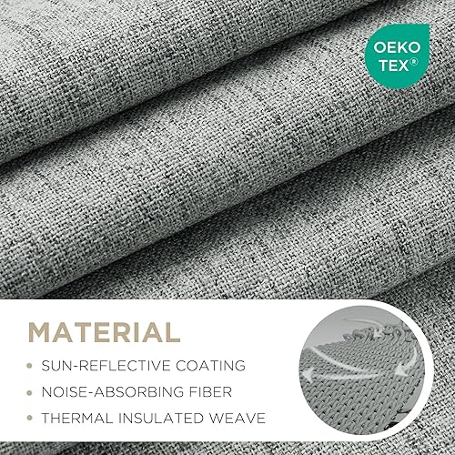 Miniatura 65 de Joydeco - Cortinas 100% opacas, 2 paneles de lino natural para oscurecer habitación/sala de estar, aislamiento térmico, trabillas traseras y
