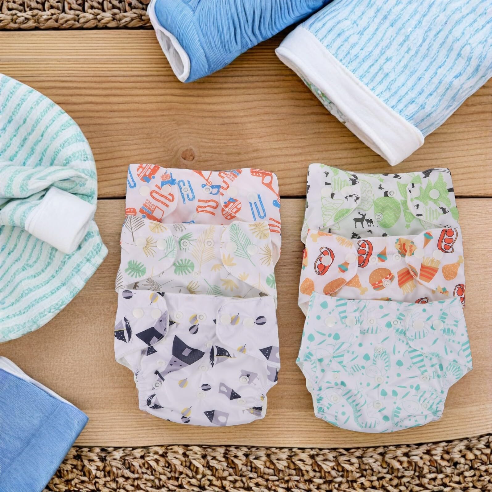 ORFOFE Pañales de Tela Reutilizables para Ñiño con Cierre a Presión Ajustable, 6 Unidades Estampadas Variadas, Absorbentes y Suaves, Ropa Interior de Entrenamiento Adecuado para