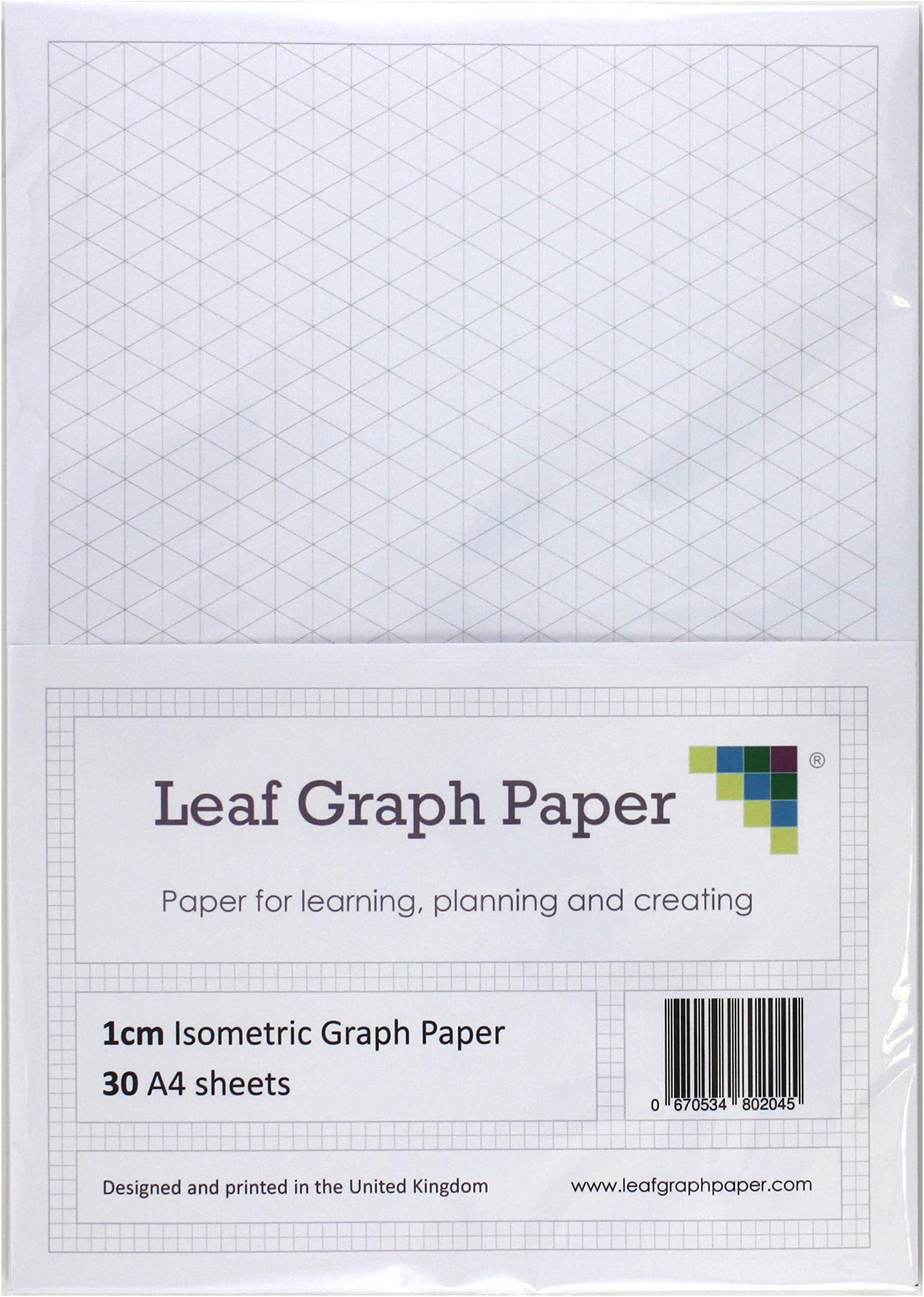 Leaf Graph A4 Isometric Graph Paper, 10mm (1cm) Triangle Grid, 30 Leaf Pack, For 3D Technical Drawing and Sketching