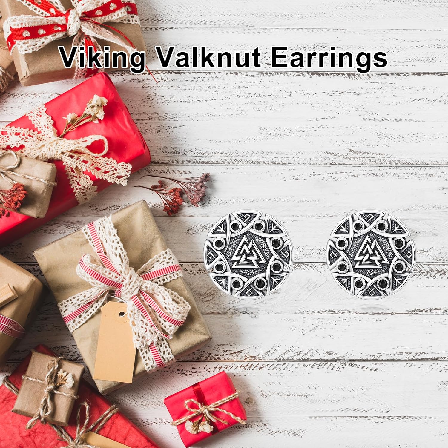 Viking Earrings for Men Women 925 Sterling Silver Raven Earrings Crow Skull Stud Earrings Viking Rune Earring Norse Jewelry for Birthday Christmas