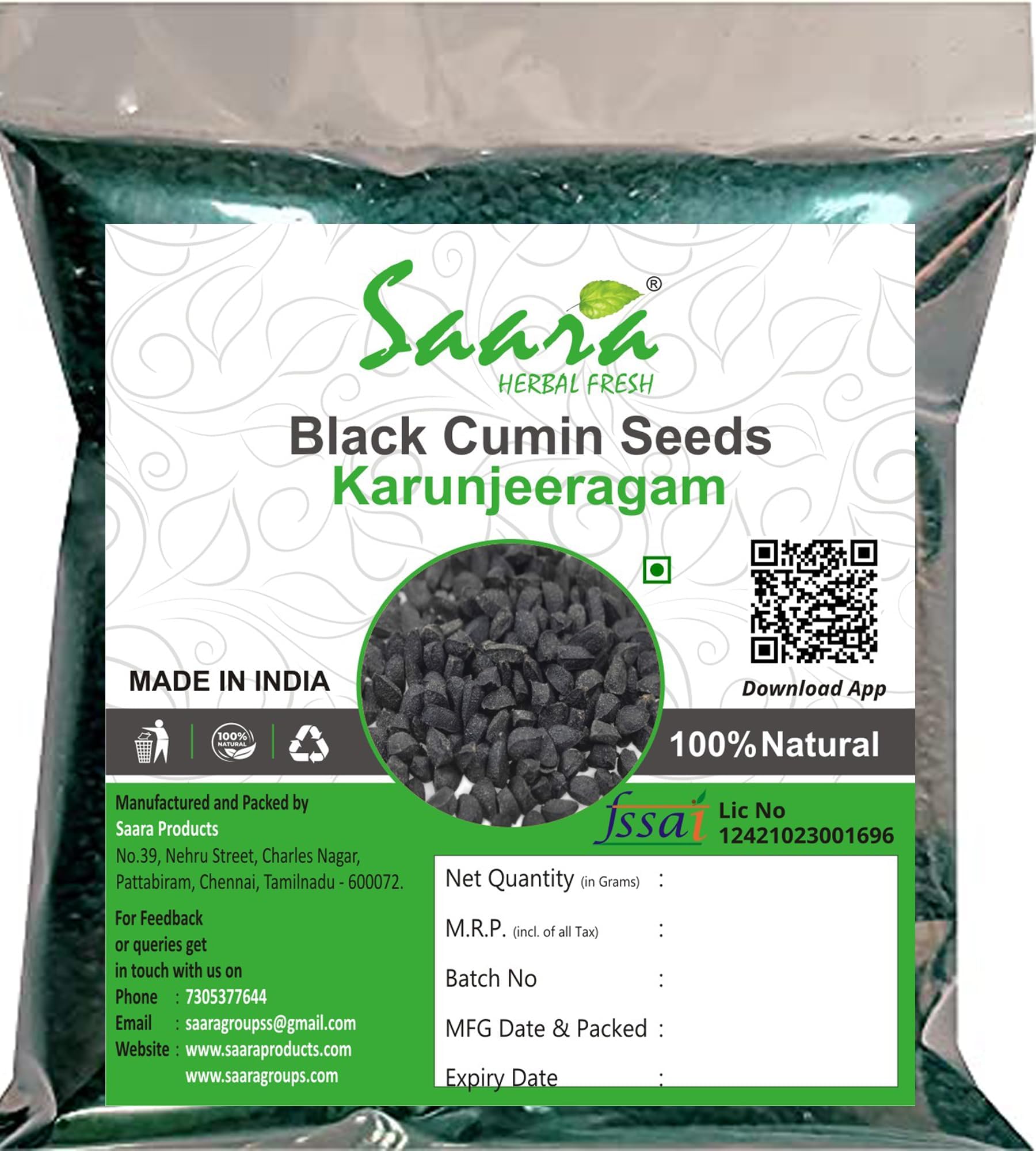 SAARA Herbal Fresh Black Cumin Seeds, 101G, Karunjeeragam Seeds, Kala Jeera, Kalonji Seeds, Nigella Seeds, Black Seeds, (Pack Of 1) (B07TW1YF36) Amazon Price History, Amazon Price Tracker