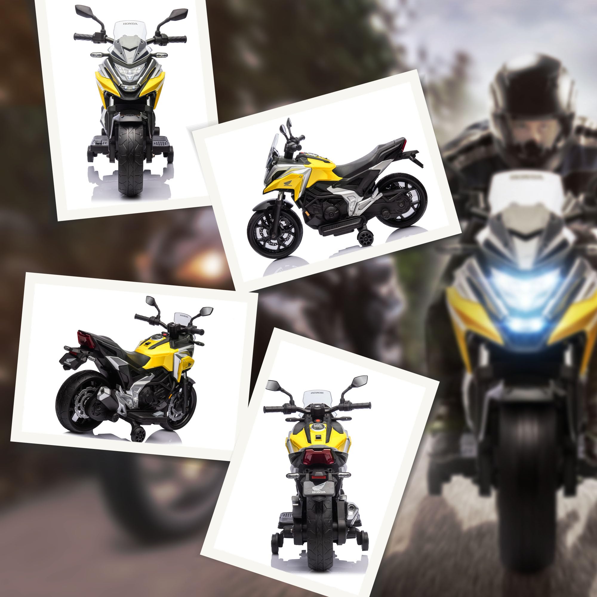AIYAPLAY Elektro Kindermotorrad Elektrisch MP3 USB 3-6 Jahre Gelb | Elektromotorrad, 2 Stützrädern, Musik, Scheinwerfer