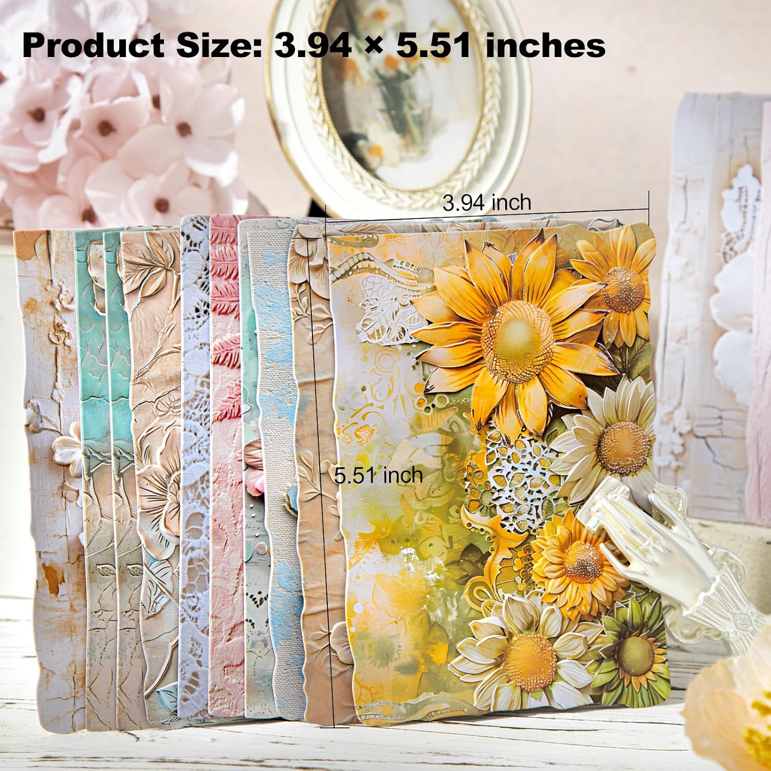 Scrapbook Paper Set – 60 Vintage Sheets with Mixed Paper Textures, Featuring Embossed Kraft and Lightweight Floral Designs for Journaling and DIY Crafts image 3