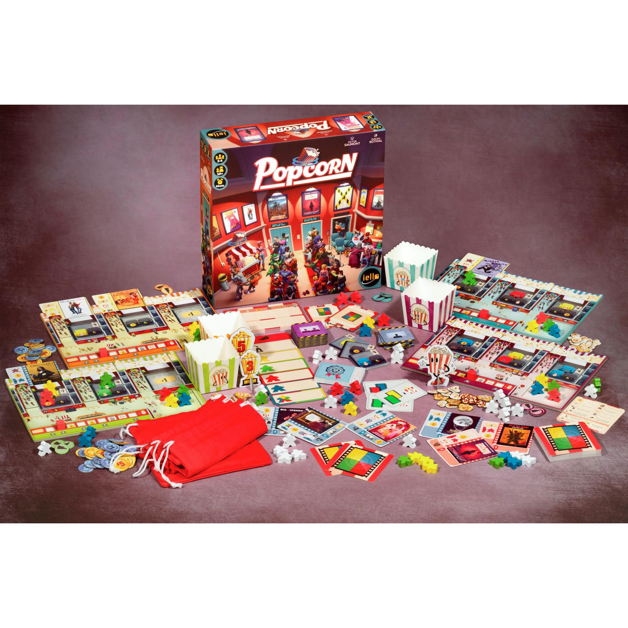 IELLO: Popcorn - Gioco da tavolo per costruire e posizionare borse, gestire un cinema, attirare ospiti al cinema, gioco competitivo, famiglia dai 10 anni in su, 2-4 giocatori