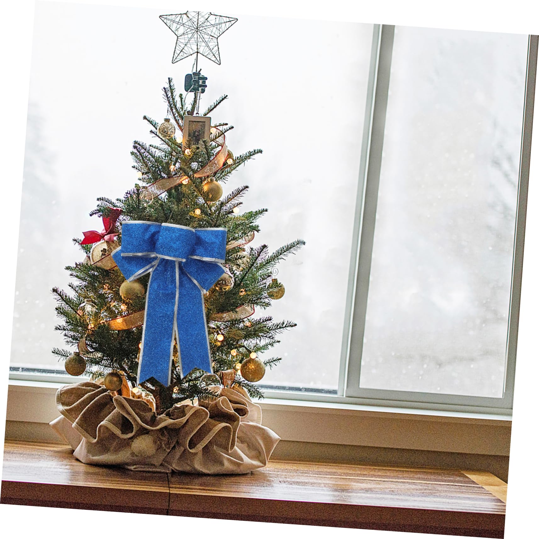 Homoyoyo 5 Piezas Lazo Navideño de Poliéster Brillante Lazos para Árbol de Navidad Cinta Azul para Obsequio Decoración de Cinta de Navidad