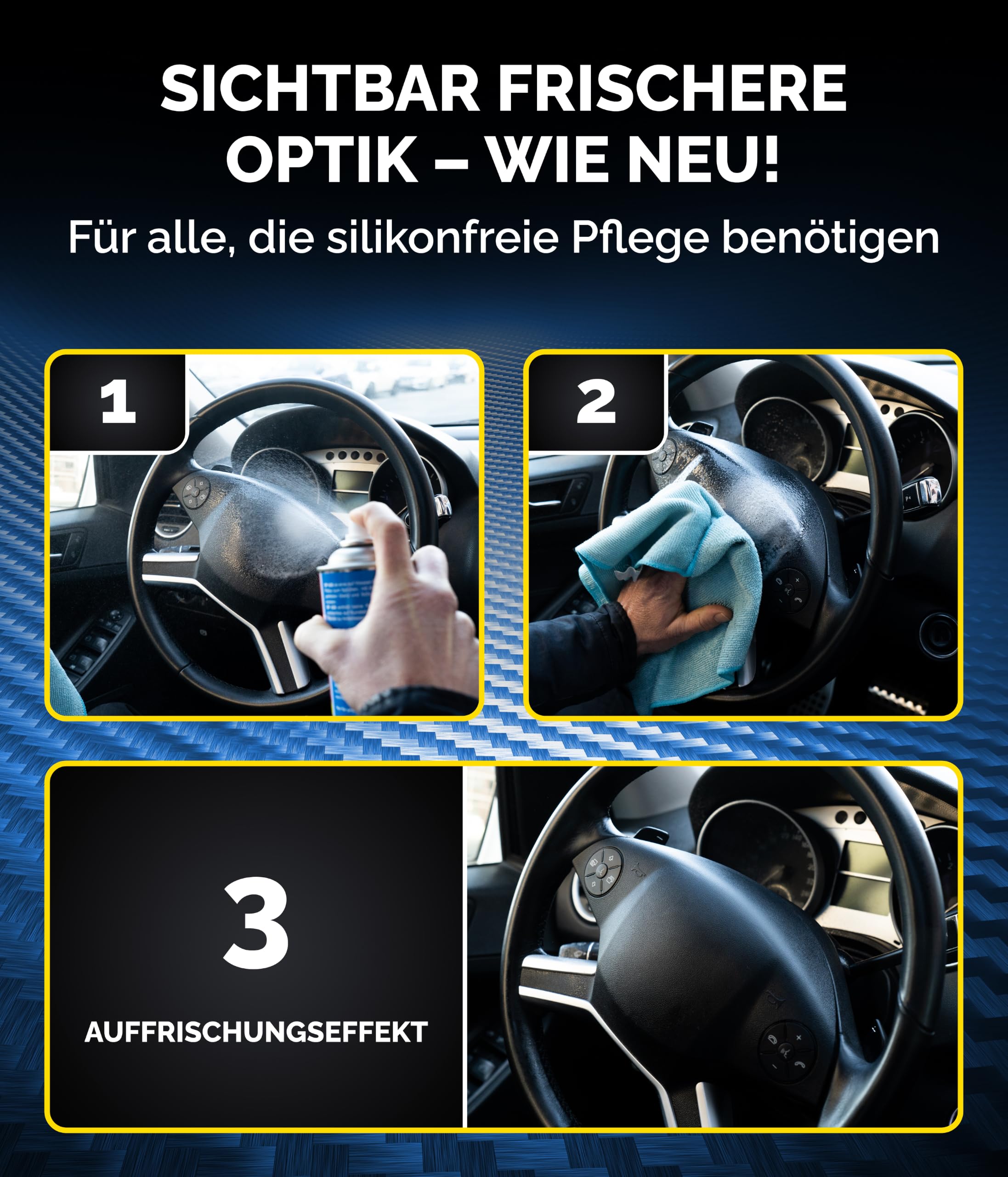 Pro Part® Plastic Protector Kunststoffpflege Spray (3x600 mL) – silikonfrei, seidenmatt, Nicht fettend–antistatisch,angenehmer Duft –Gummipflege Auto Innen Außen–Made in EU