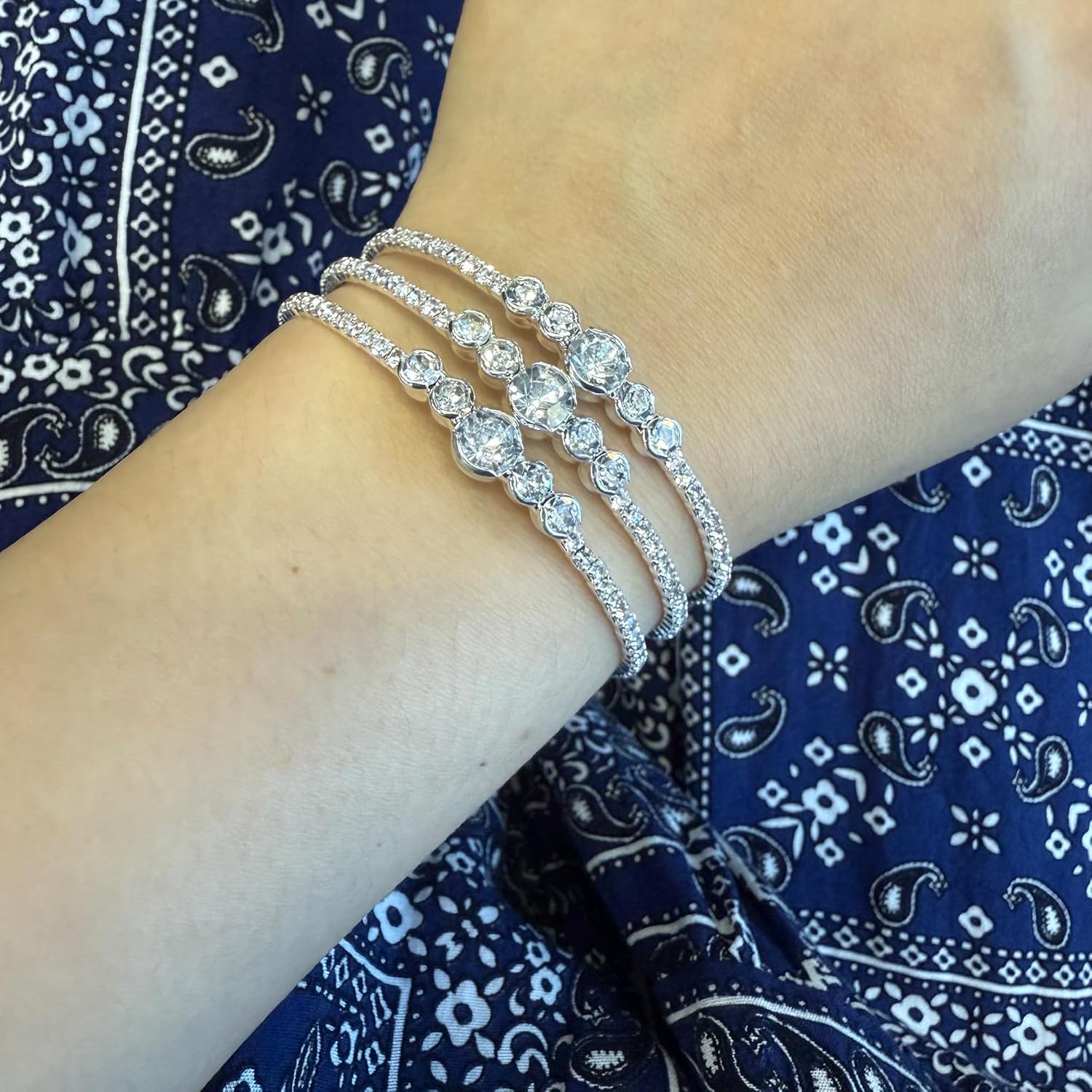 Sparkly Silver Rhinestone Bracelet for Women Multilayer Crystal Layered Cuff Bracelets Bridal Jewelry for Prom Party Wedding - Image 4