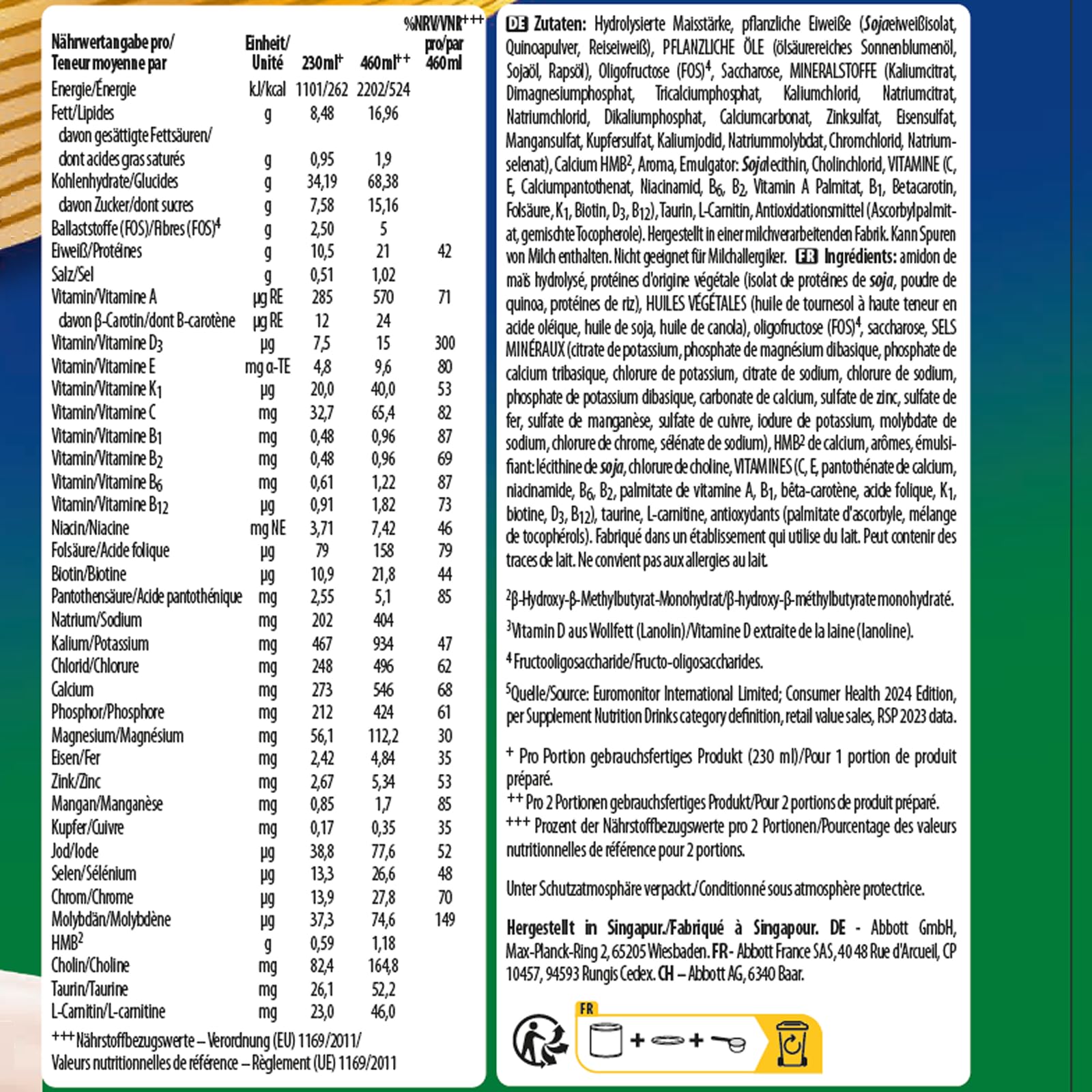 Ensure NutriVigor d'origine végétale - Complément alimentaire avec protéine, HMB et 27 vitamines et minéraux, y compris la vitamine C, le magnésium et le zinc - Saveur amande - 1 x 850g