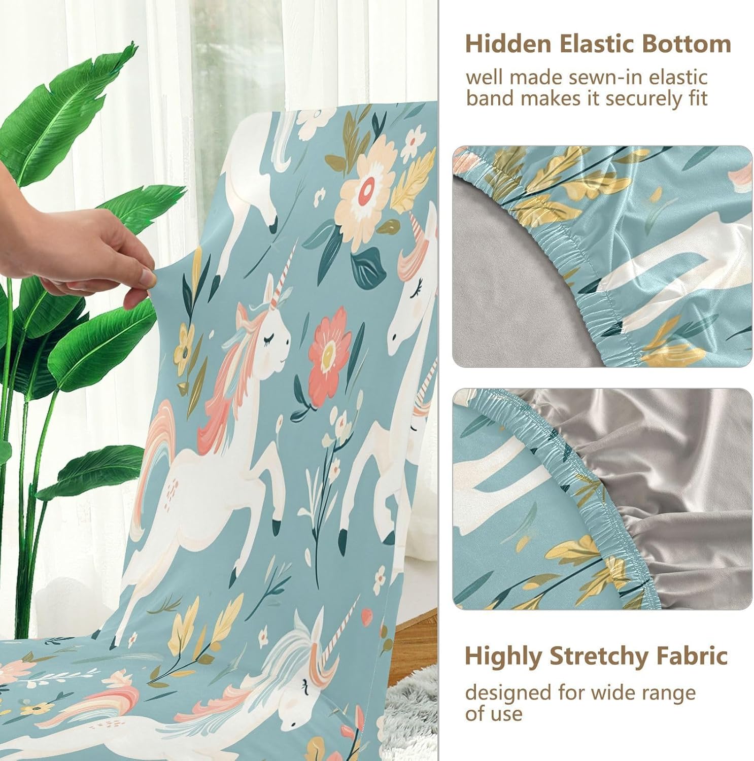 ALAZA Chair Covers for Dining Room, Flower Unicorn Pattern Stretch Chair Cover Sets Chair Protector Removable Washable for Ktichen Restaurant Hotel