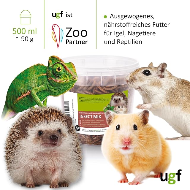 Foto 2 de 6 de UGF - Mezcla de Insectos - 80 g en un Cubo de 500 ml, alimento para erizos, jerbos, hámsteres, Ratas…