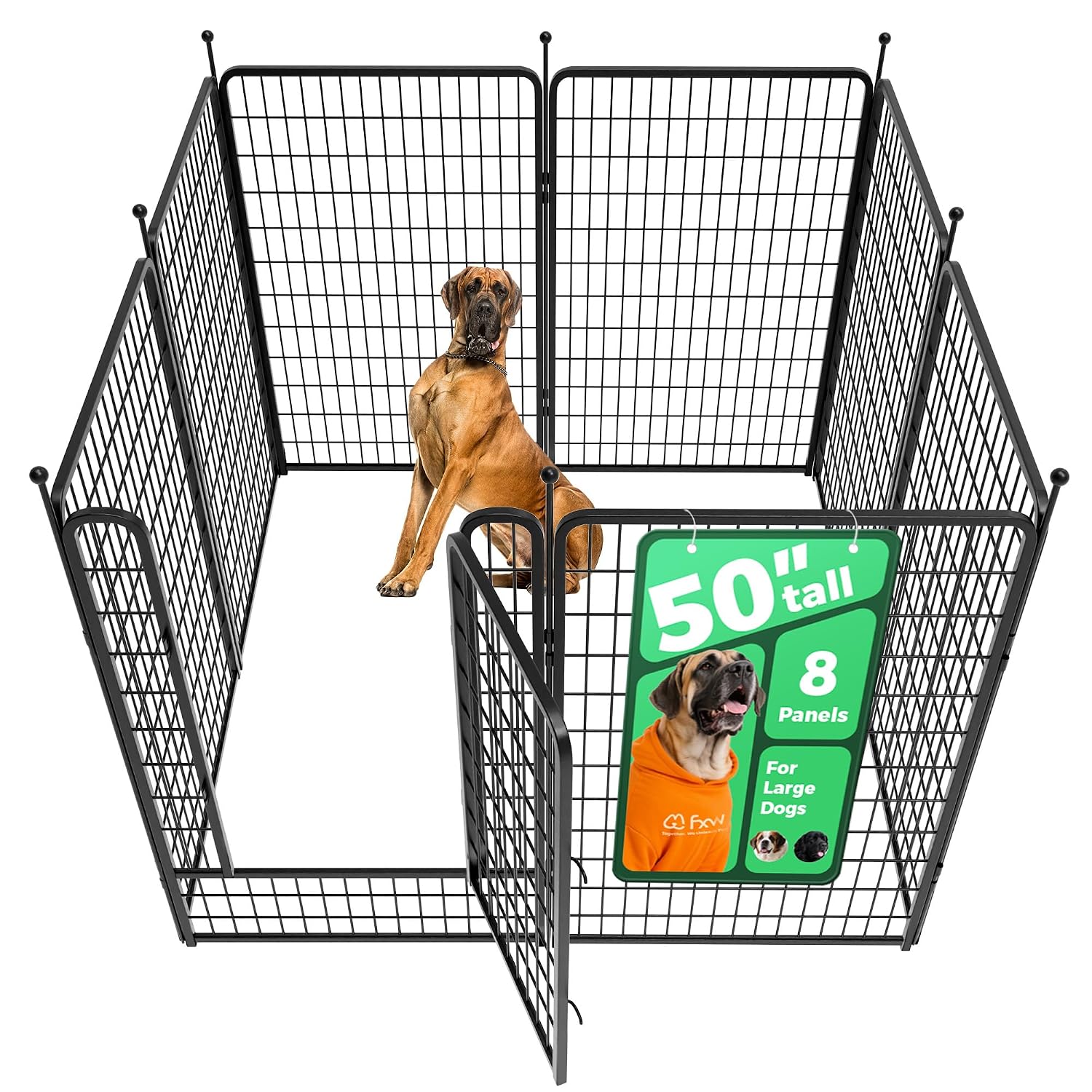 FXW Rollick Unleashed Dog Playpen for Indoor, Yard, RV Camping, 50 inch 8 Panels for Large Dogs, Black│Patented