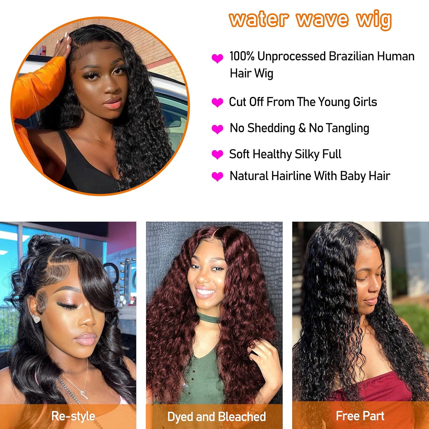 Edwad 13x4 Deep Wave Lace Front Wigs Human Hair Pre Plucked,180 Density HD Transparent Lace-100% Unprocessed Brazilian Virgin Human Hair for Black Women Natural Color