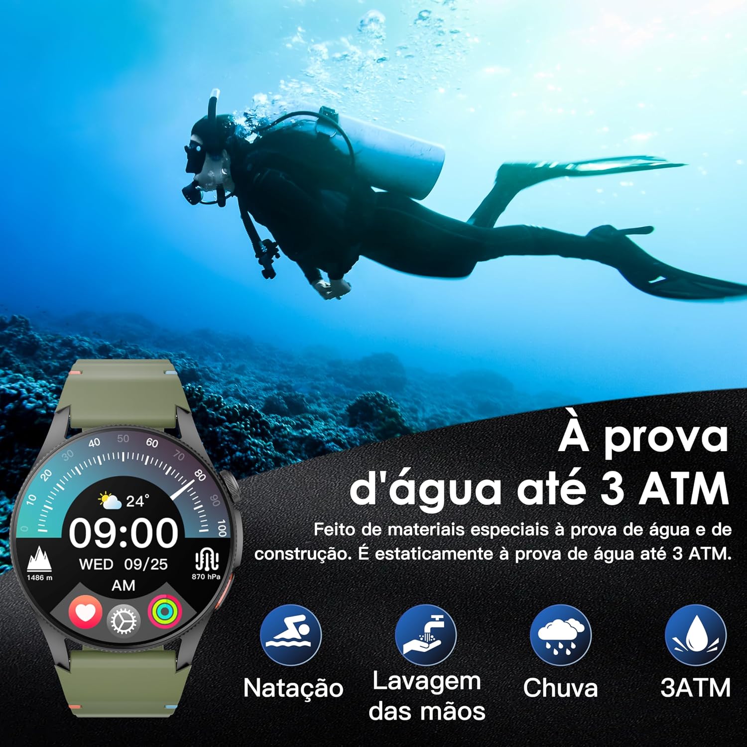 Relógio inteligente Aurafit Smartwatch Masculino Feminino, Atender/Fazer Chamada Altímetro/Barômetro/Bússola, à Prova D'água 3 ATM, GPS, Mais de 150 Modos Esportivos, Compatível Com IOS e Android