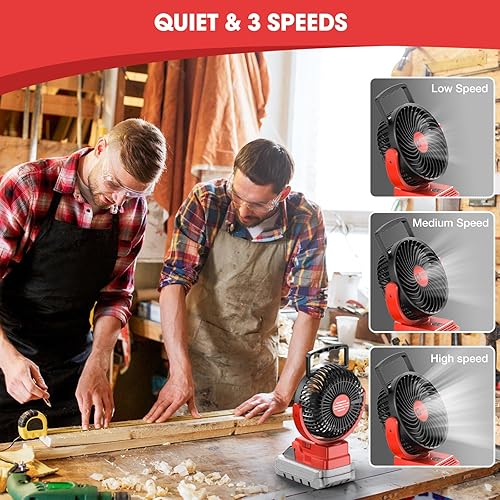 Miniatura 3 de ohyes Ventilador inalámbrico de 5 pulgadas para Milwaukee batería de 18 V, motor sin escobillas, velocidad variable, carga rápida USB para