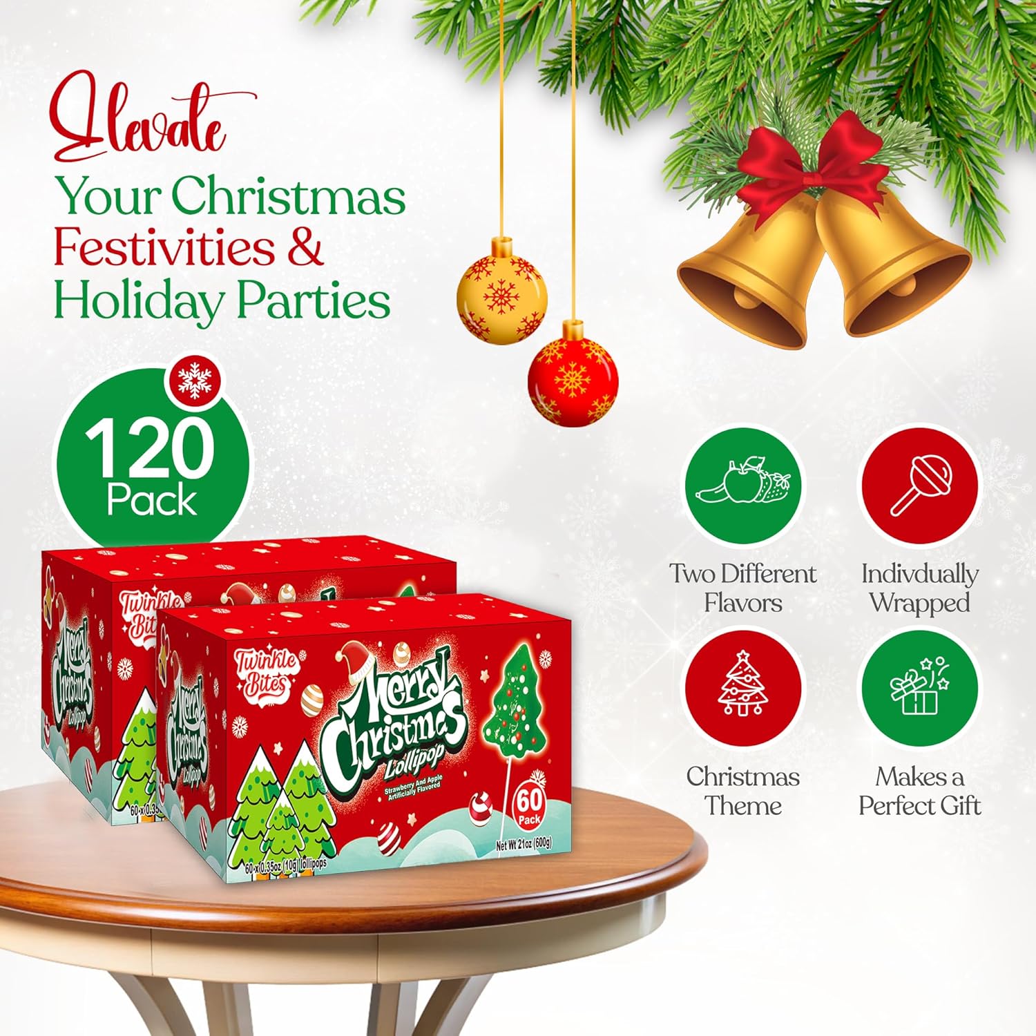 Condition photo showing New/Like New for 120 Pack Christmas Lollipops - Individually Wrapped Christmas Holiday Themed Hat And Tree Lollipops - Colorful Red & Green Designs & Delicious Flavor -Bulk Candy Use For Stocking Stuffers, Party Favor, Classroom & Office Treats, Candy Jar Fillers