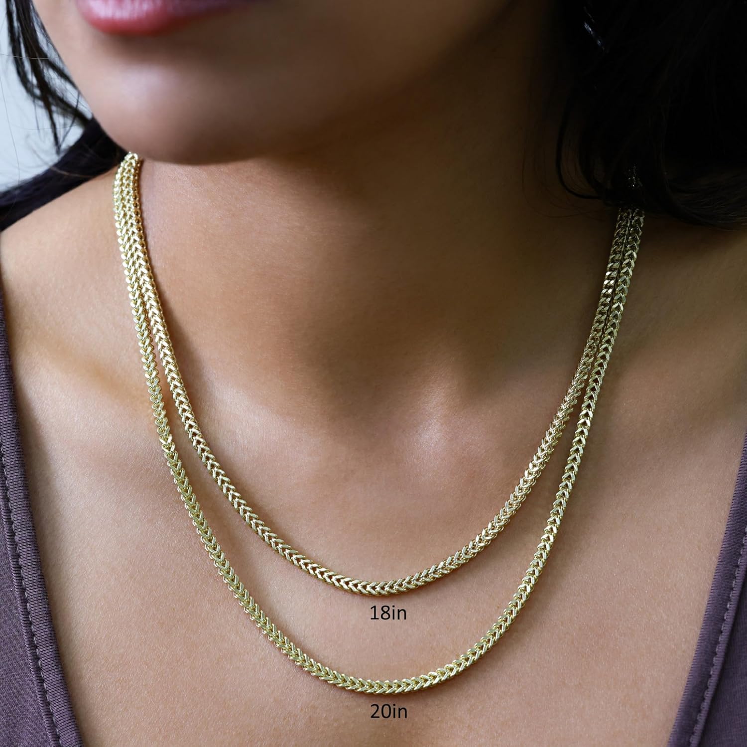 Nuragold 10k Real Yellow Gold Franco Square 3mm Box Chain Wheat Chain Necklace (18"-30") Italian Jewelry for Men & Women