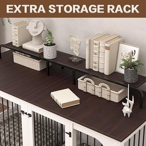 Miniatura 5 de Mueble grande para perrera para 2 perros, 74.8 pulgadas, XXL de madera doble para perros, estilo de muebles con divisor para razas grandes con