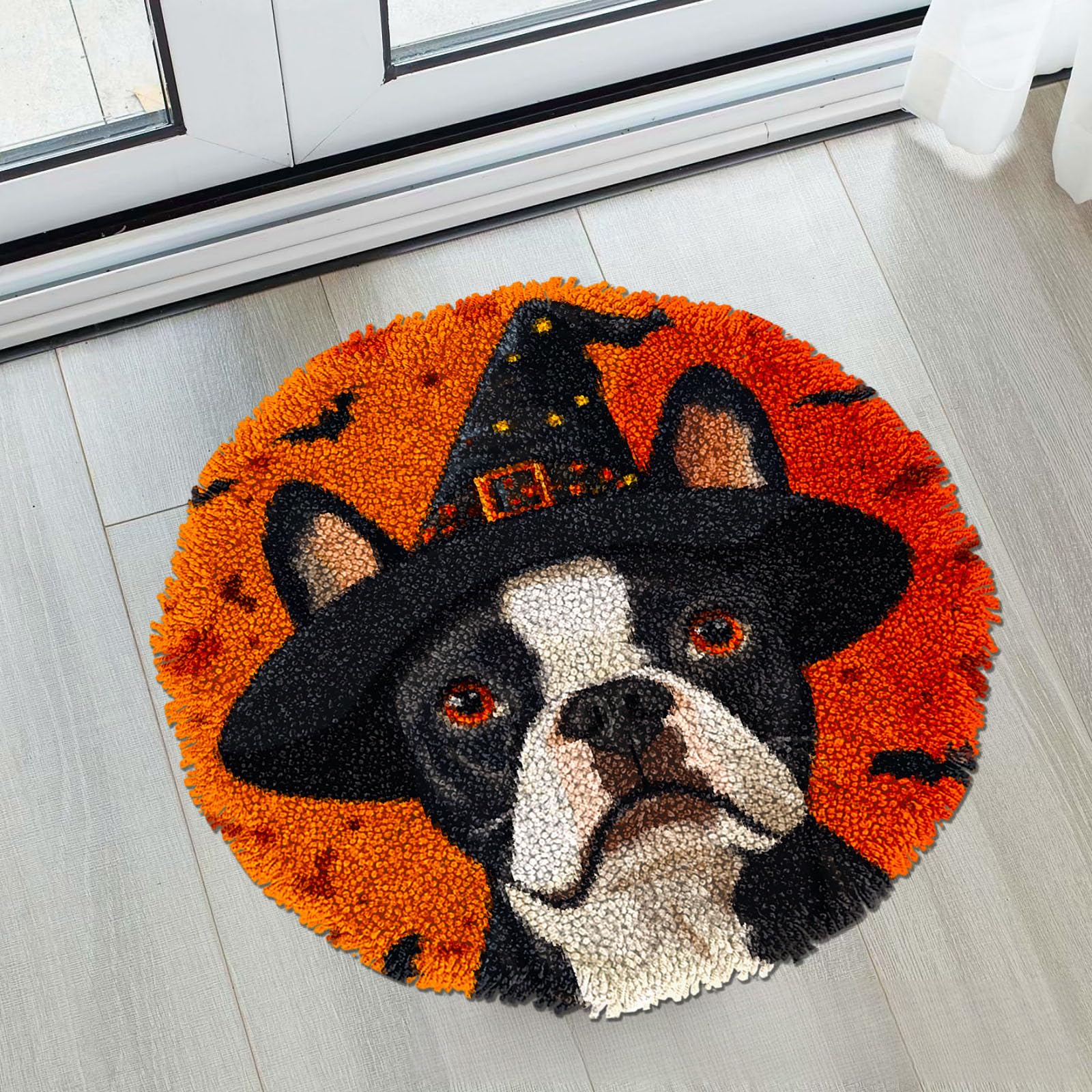 Lion Latch Hook Pillow Kit - 17x17 Inch DIY Craft Kit With Pre-Printed Canvas & Yarn