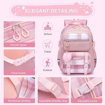 WYCY School Bags for Girls, Cute Kids Backpack with Refrigerator Door | Pink Lightweight Kids Rucksack with Adjustable Straps for Primary School