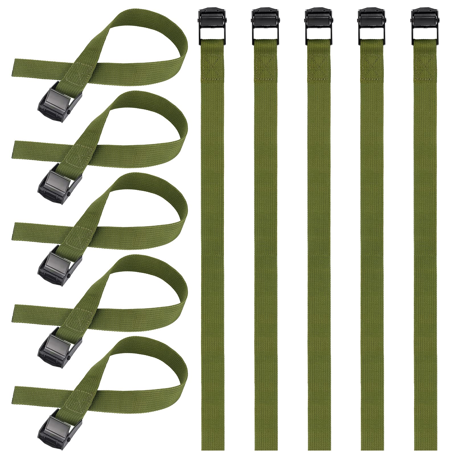 Hejo 10PCS Correa de Amarre,65x2.5CM Verde Ajustable Cinchas de Amarre Pequenas de Metal Aleación con Liberación Rápida A Prueba de Oxido Cinchas para Bicicletas, Motocicletas, Paquetes de Equipaje