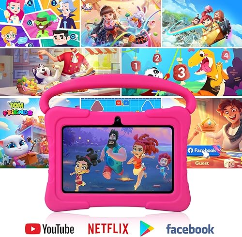 Miniatura 5 de NEWISION Tablet infantil de 7 pulgadas con funda, 32 GB para niños pequeños Android 13 con WiFi, cámara dual, educación, juegos, software para niños