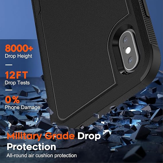 for iPhone XS Case,iPhone X Case, [10 FT Military Grade Drop Protection] [Non-Slip] [2 pcs TPE HD Screen Protector] Heavy Duty Full-Body Shockproof Case for iPhone XS/iPhone X 5.8“-Black