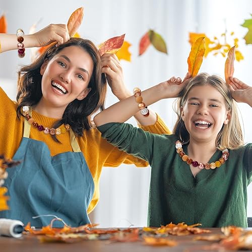 Miniatura 7 de Whaline 60 cuentas de goma de mascar de Acción de Gracias de 0.787 pulgadas mixtas de acrílico grueso de otoño, juego de cuentas espaciadoras de