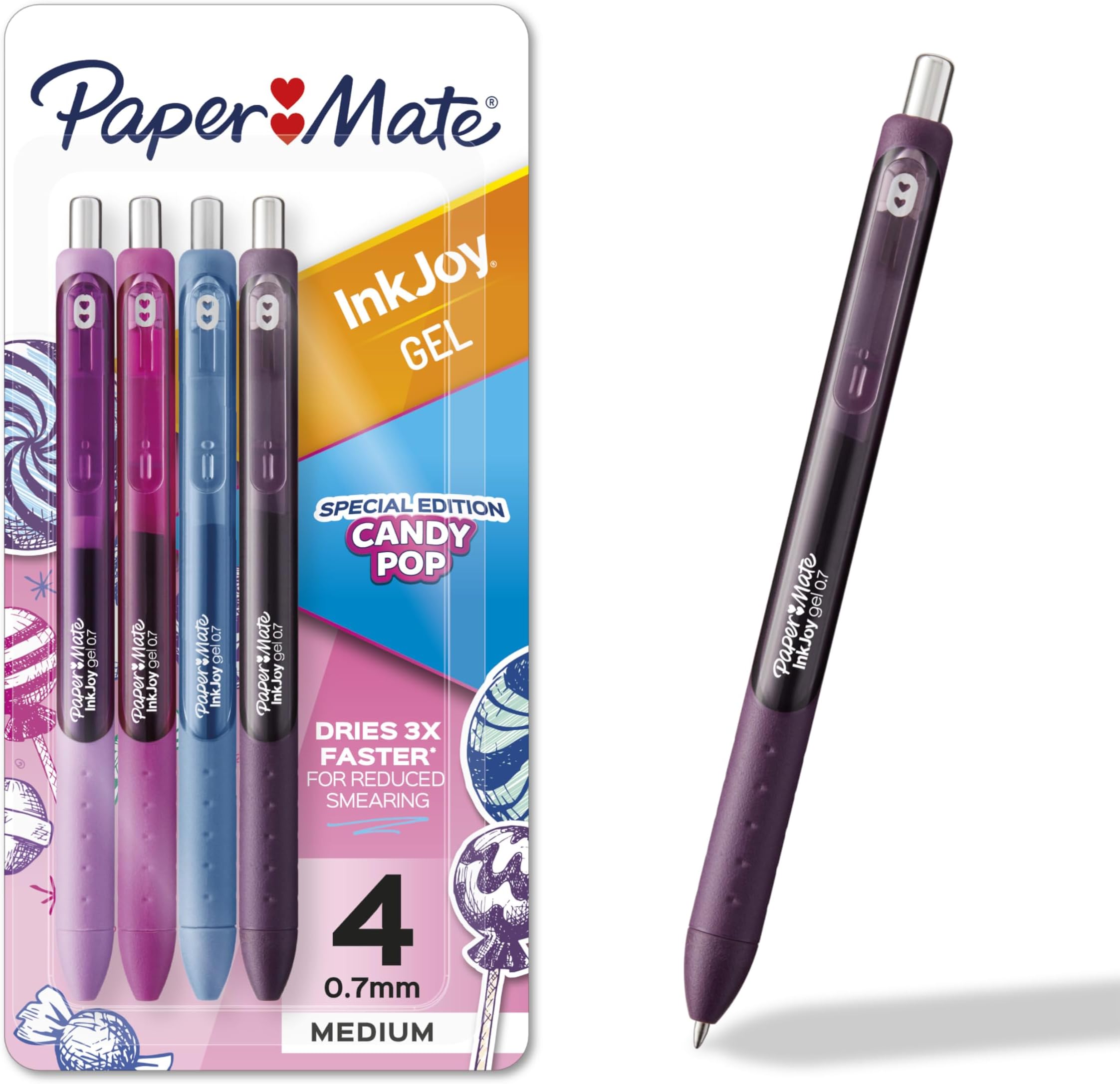 Paper Mate InkJoy Gel Pens, Candy Pop Colors, Medium (0.7mm) Point, Retractable, 4 Count