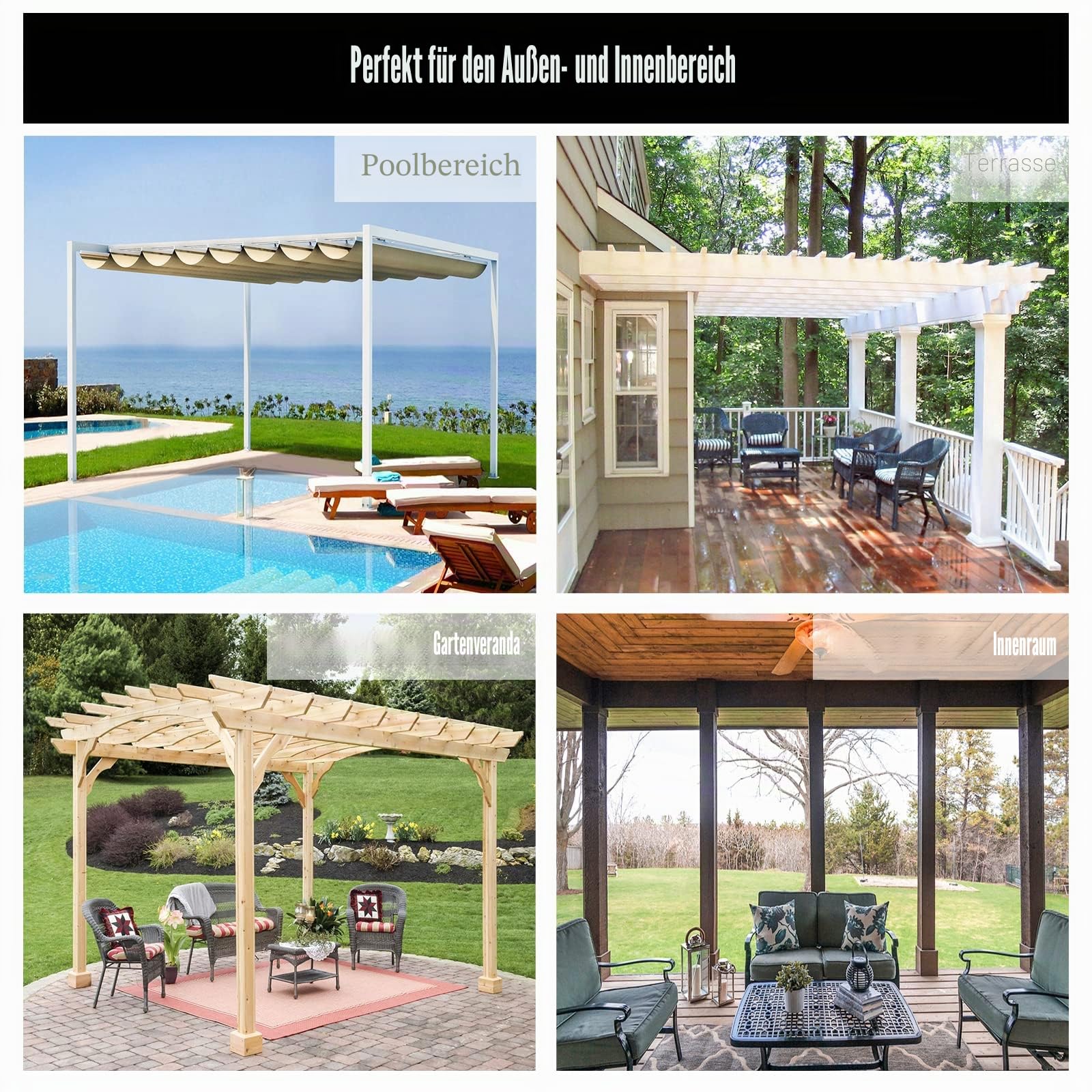 Easy-Going Outdoor-Vorhänge, wasserdicht, winddicht, wetterfest, Gardinen Vorhänge mit Schlaufen, Vorhang für Terrasse, Cabana, Veranda, Pergola und Pavillon, Ösen oben, 1 Bahn, 279,4 x 213,4 cm, Grau