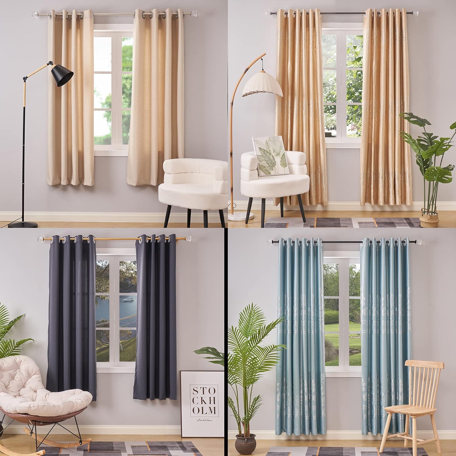 Window Curtain Rod, Window Treatment Rod Set, 48 to 84 Inch Acrylic Curtain Rod With Crystal Diamond Finials, Apply to Bathroom Kitchen Bedroom Window, Black