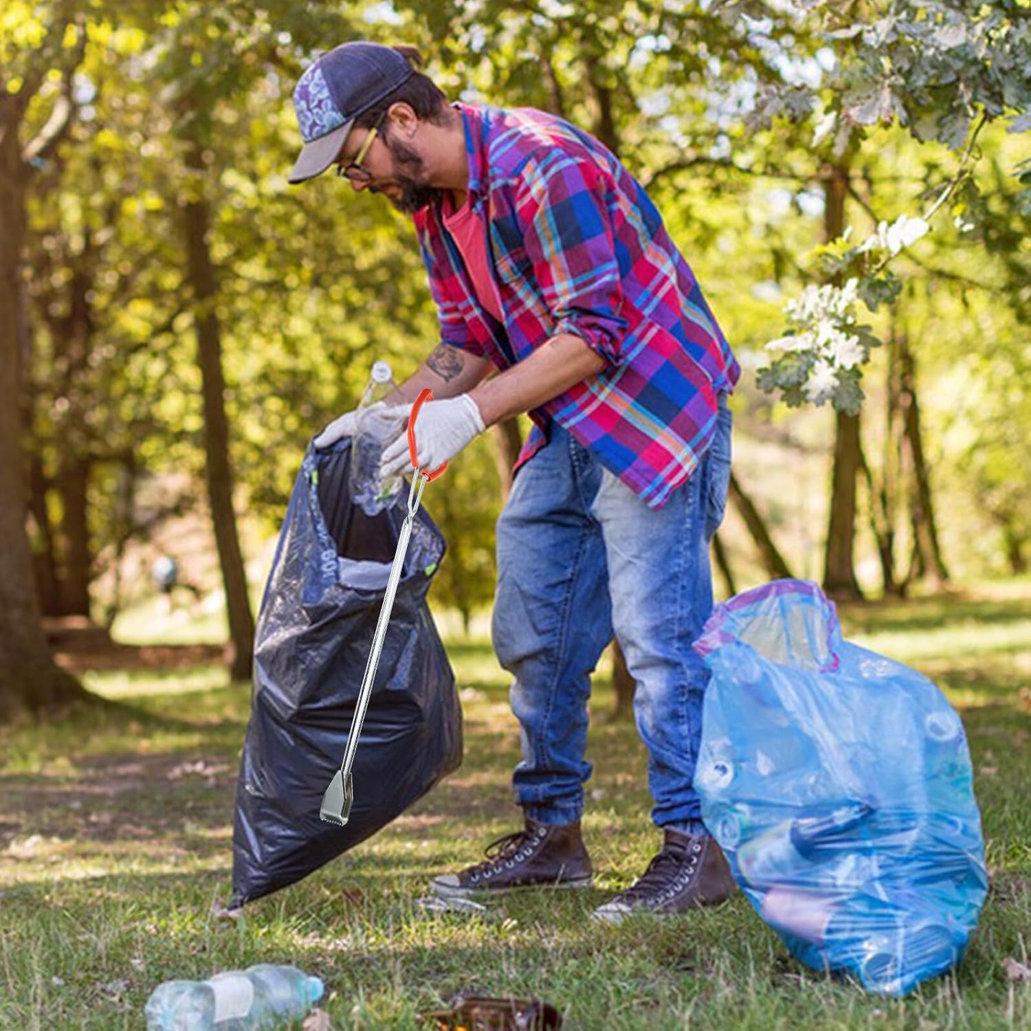 jojofuny 60cm Stainless Steel Garbage Clamp Rubber Sleeve, Outdoor Waste Paper Grabber for Sanitation and Trash Collection, Single-piece Metal Litter Picker for Home and Industrial Use