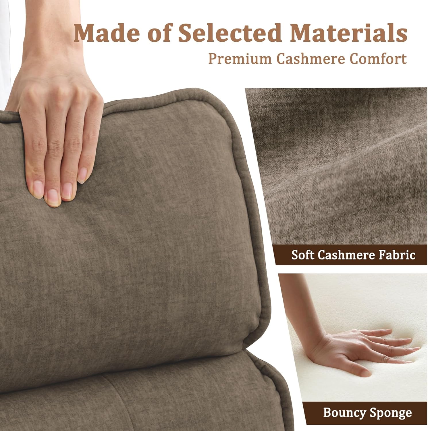 Power Recliner Chair for Adults, Electric Recliner Chairs for Living Room, Comfy Recliners Cashmere Reclining Chair with One-Touch Adjustment & Side Pockets for Reading, Bedroom, Lounge, Brown