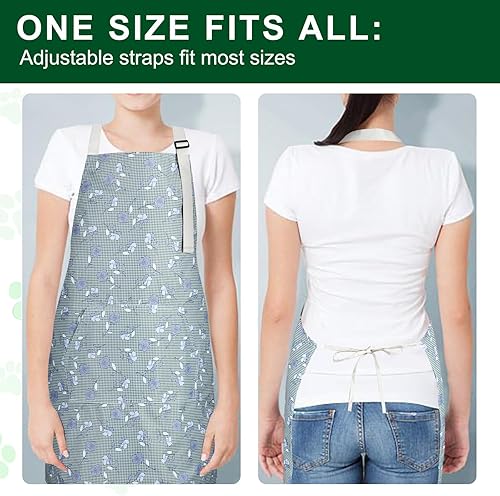 Miniatura 5 de Paquete de 3 delantales florales impermeables para mujer, correa ajustable con bolsillo, multiusos para cocina, arte, jardín