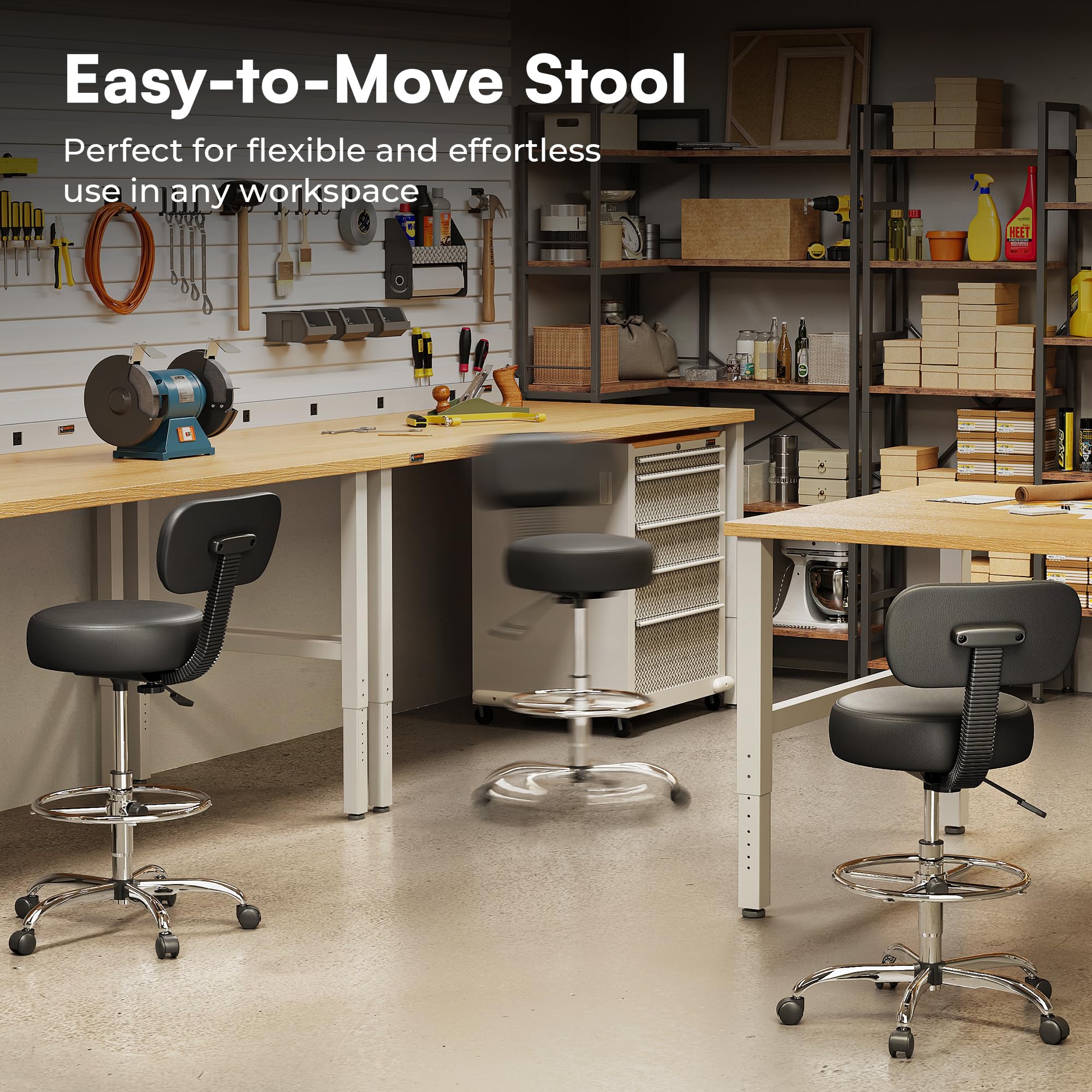 SUPERJARE Drafting Chair with Back Adjustable Foot Rest Rolling Stool Multi-Purpose Office Desk Chair Thick Seat Cushion for — view 9