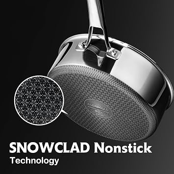 SNOWCLAD Frying Pans Nonstick with Lid,Hybrid Non Stick 5 Quart Saute pan,PFOA Free Cookware,Stainless Steel skillet,12 inch Deep Saute Pan,Dishwasher&Oven Safe,Works on All Cooktops