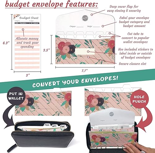 Miniatura 5 de Saveyon 12 sobres de presupuesto laminados y hojas de presupuesto para sistema de sobres de efectivo, sobres de dinero para presupuestos,