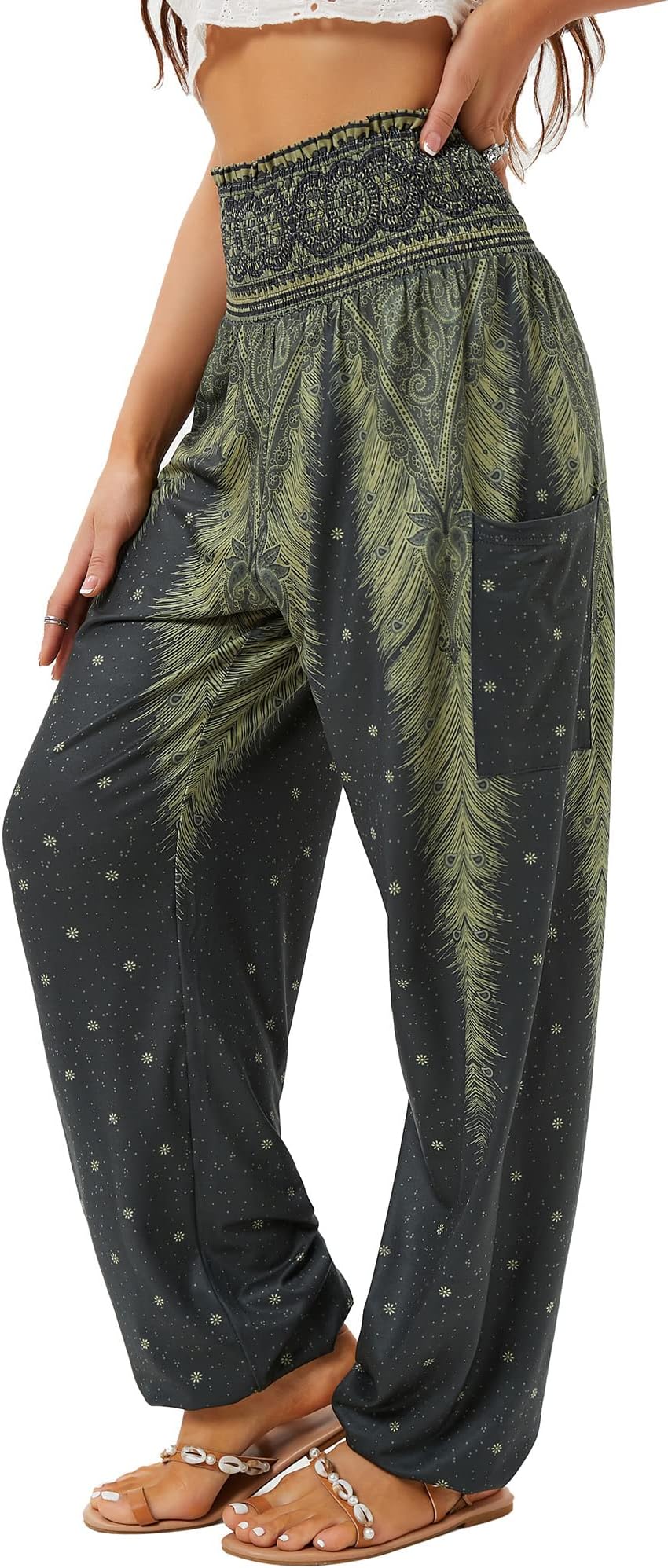 QIANXIZHANWomen's Harem Pants, High Waist Yoga Boho Trousers with Pockets