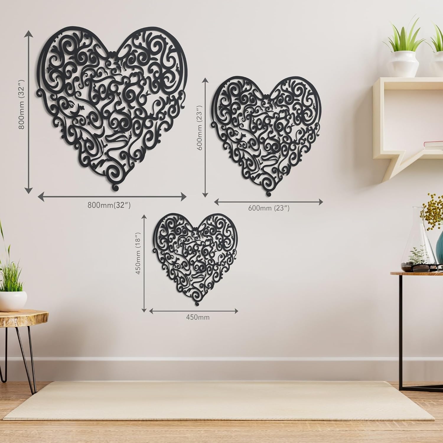 NEODECO Heart with Motifs Metal Wall Art, Mothers Day Decor, Home Wall Decor, Minimalist Designer Art, Romantic Gift, Gold, Small
