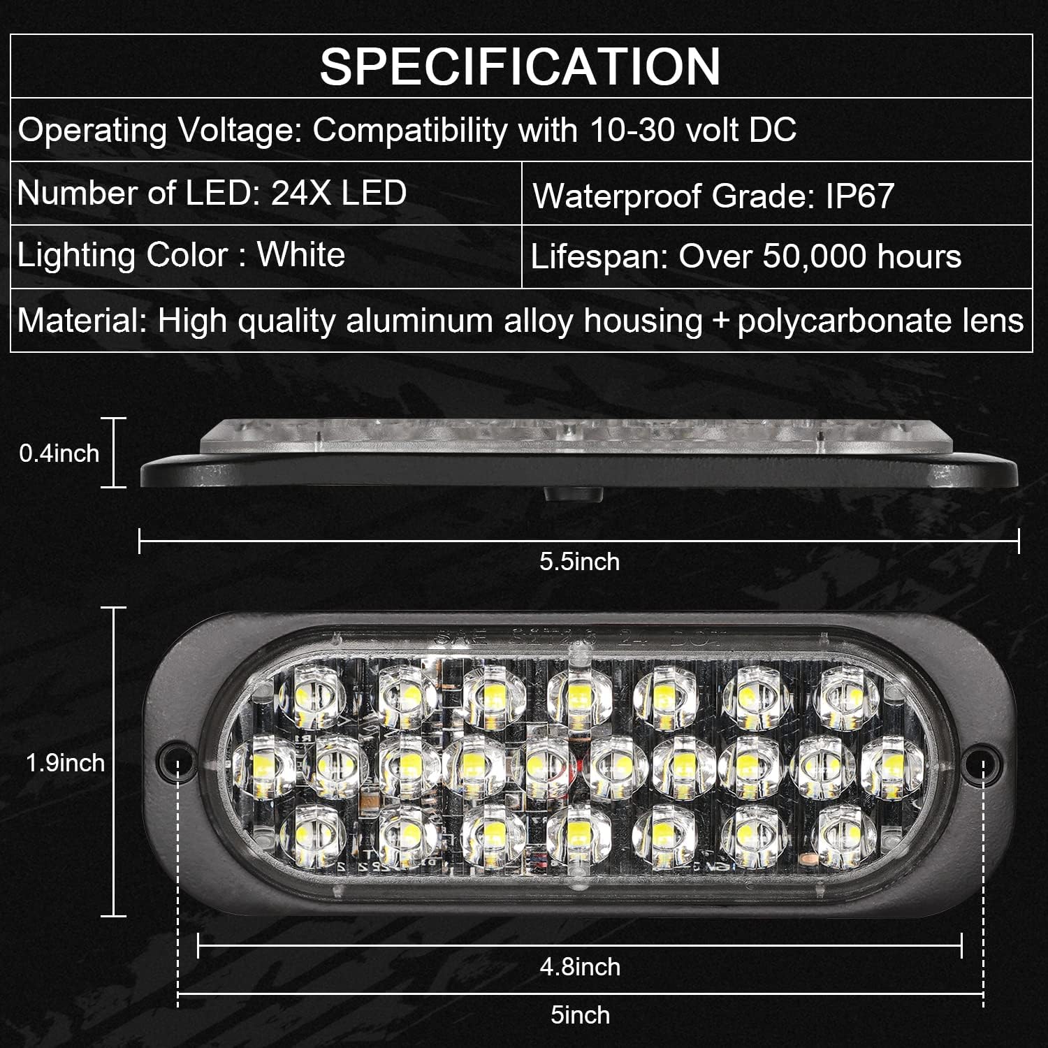LINKITOM White Oval Aluminum Housing Ultra Slim Reverse Trailer Tail Light Kit, 24-LED Back Up Tail Lights for Boat Trailer Truck RV [Surface Mount] [DOT Certified] [IP67]