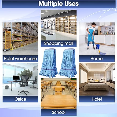 Miniatura 5 de Paquete de 6 cabezales de trapeador de algodón con extremo de bucle pesado, cabezal de trapeador de alta resistencia, repuestos comerciales, cabezal