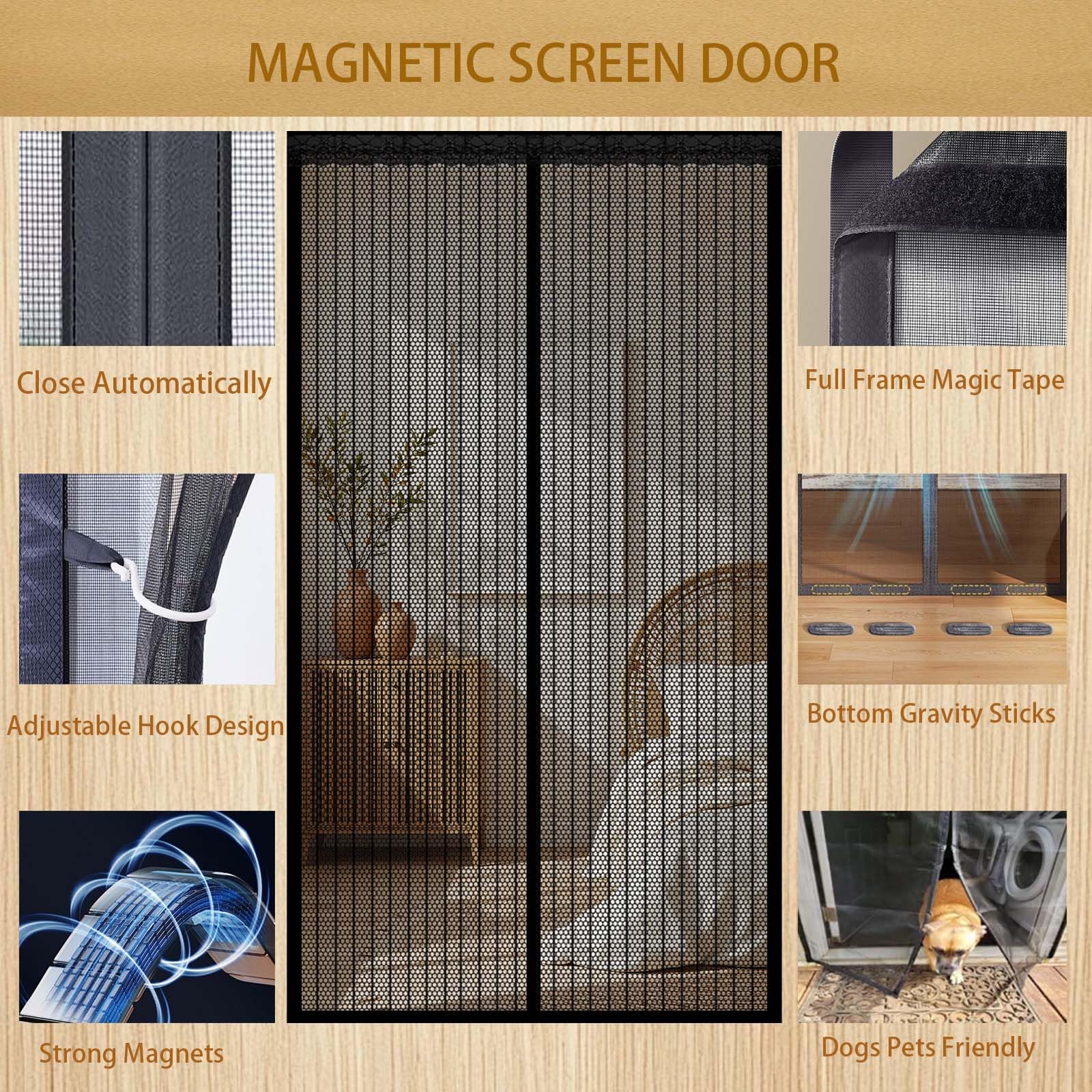 Magnetvorhang 165 x 260 cm Ohne Bohren, Automatisches Schließen, mit Starken Magneten, Insektenschutz Und Belüftung Magnetische Moskitonetz Vorhang für Terrassentür Balkon, Schwarz