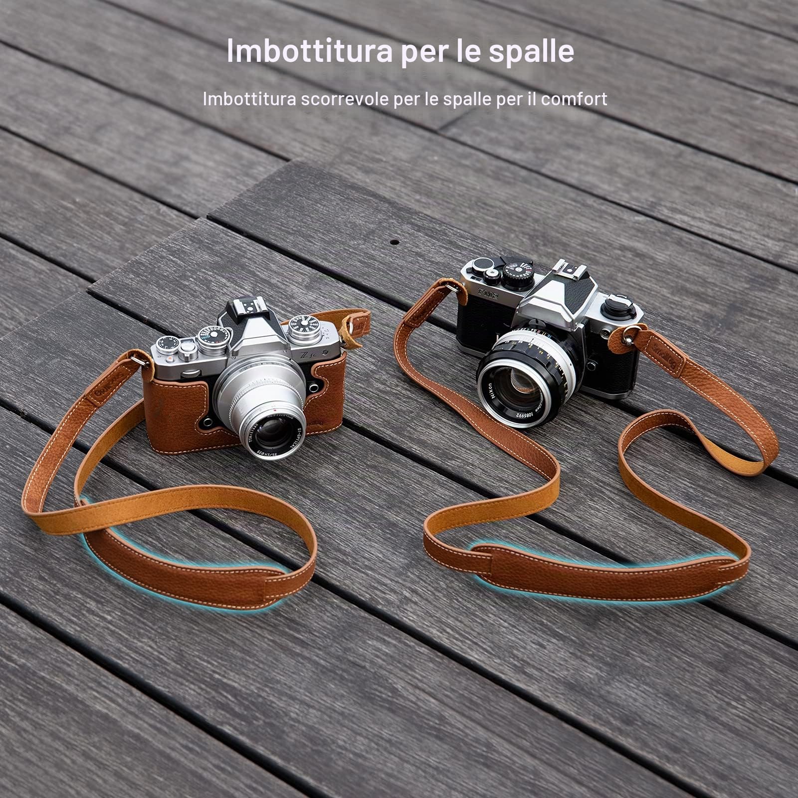 SMALLRIG Tracolla in Pelle per Fotocamera, Tracolla in Vera Pelle Marrone Vintage - 3485