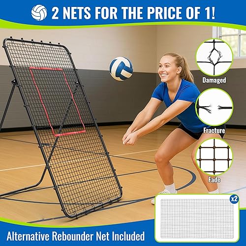 Miniatura 2 de Red de rebote de voleibol de 7 x 4 pies, red de rebote ajustable de 5 ángulos, marco de acero y red de entrenamiento de polietileno para voleibol,
