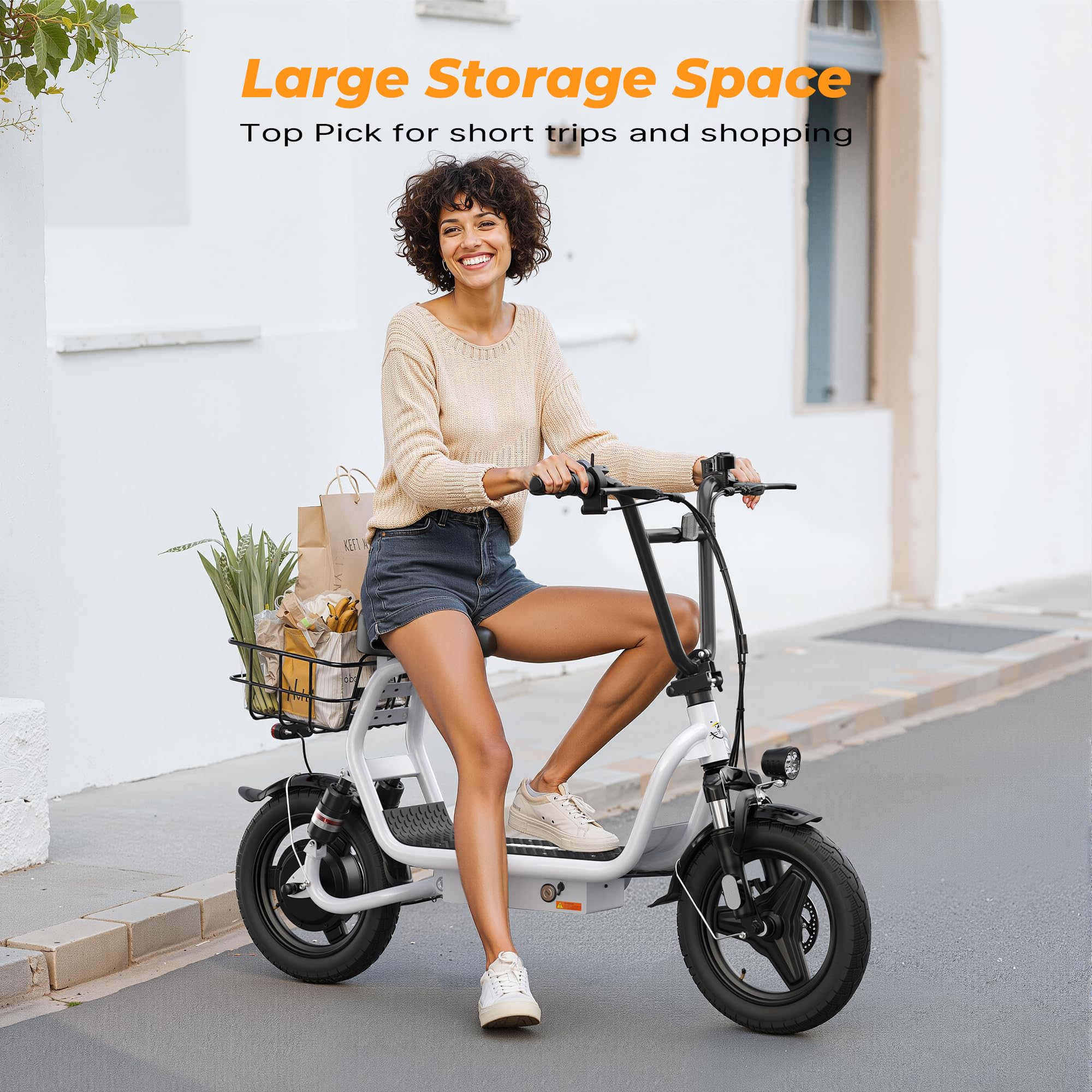 Electric Scooter for Adults with Seat- Peak 750W Motor,Foldable E-Scooter with Back Basket,14" Tire E Scooter with 48V 7.8AH Battery Up to 20MPH &32KM/h Range,Adults Ebike for Commuting Pets & Cargo — view 7