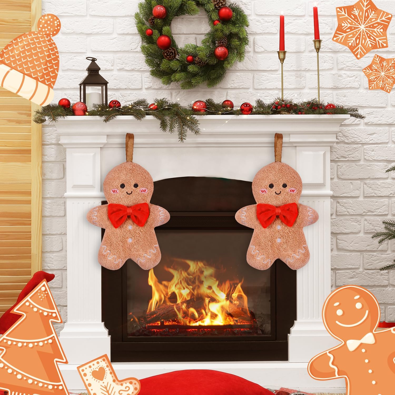 Quera 2 Pack Hand Towels Christmas Gingerbread Man Embroidered Premium Luxury Decor Quick-Dry Dish Towels Decorative Bathroom Kitchen Towels for Drying, Cleaning, Cooking, Holiday Towels Gift Set - Image 7