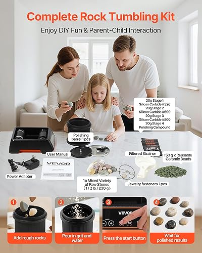 Miniatura 6 de VEVOR Pulidor de Rocas, máquina pulidora de rocas de 1 libra, kit de pulir rocas con ajuste de 4 velocidades, temporizador de 1 a 9 días, kit de