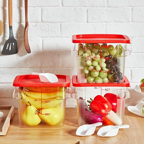 Miniatura 4 de Hsei 6 juegos de recipientes comerciales de almacenamiento de alimentos de 6 cuartos de galón con tapas y 6 cucharas de plástico para congelador,