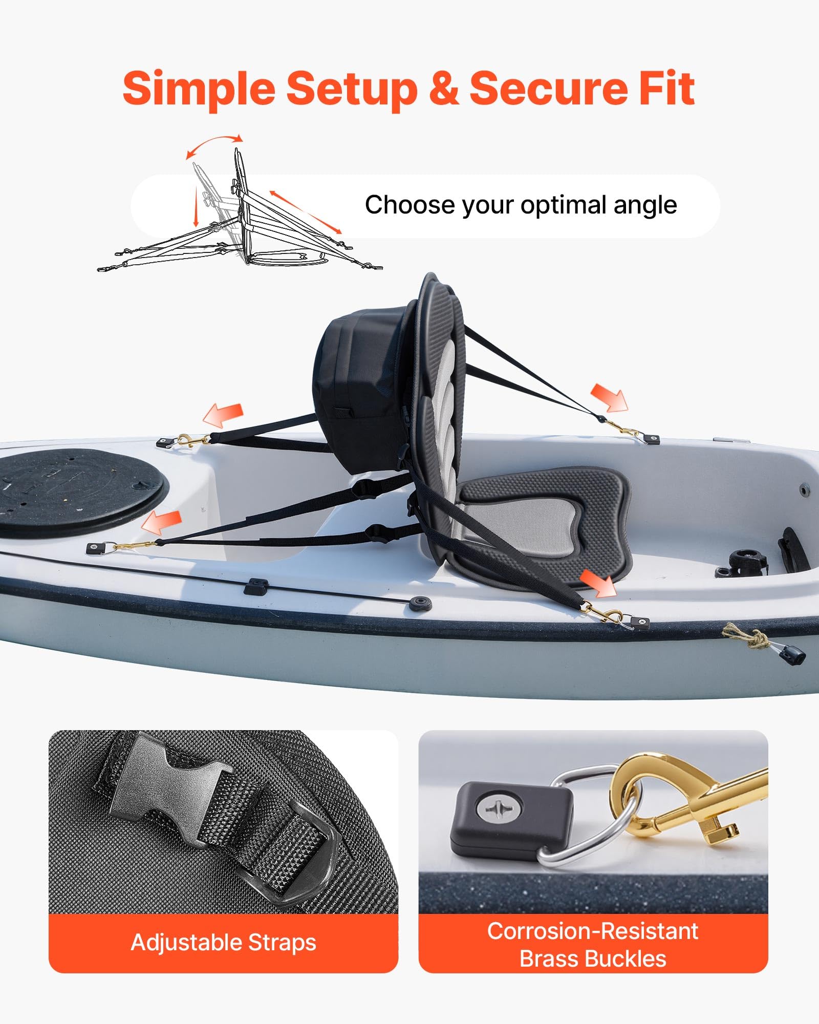 VEVOR Asiento Acolchado para Kayaks 1 Pieza, Asiento de Canoa con Respaldo Grosor de 12 mm, Cojín de Kayak con Bolsa de Almacenamiento y Correas Ajustables para Bote de Pesca, Tabla de Paddle